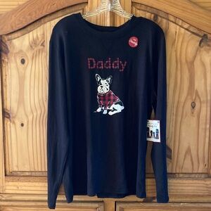 Men Daddy black red Frenchie dog long sleeve pajama shirt size M - NWT